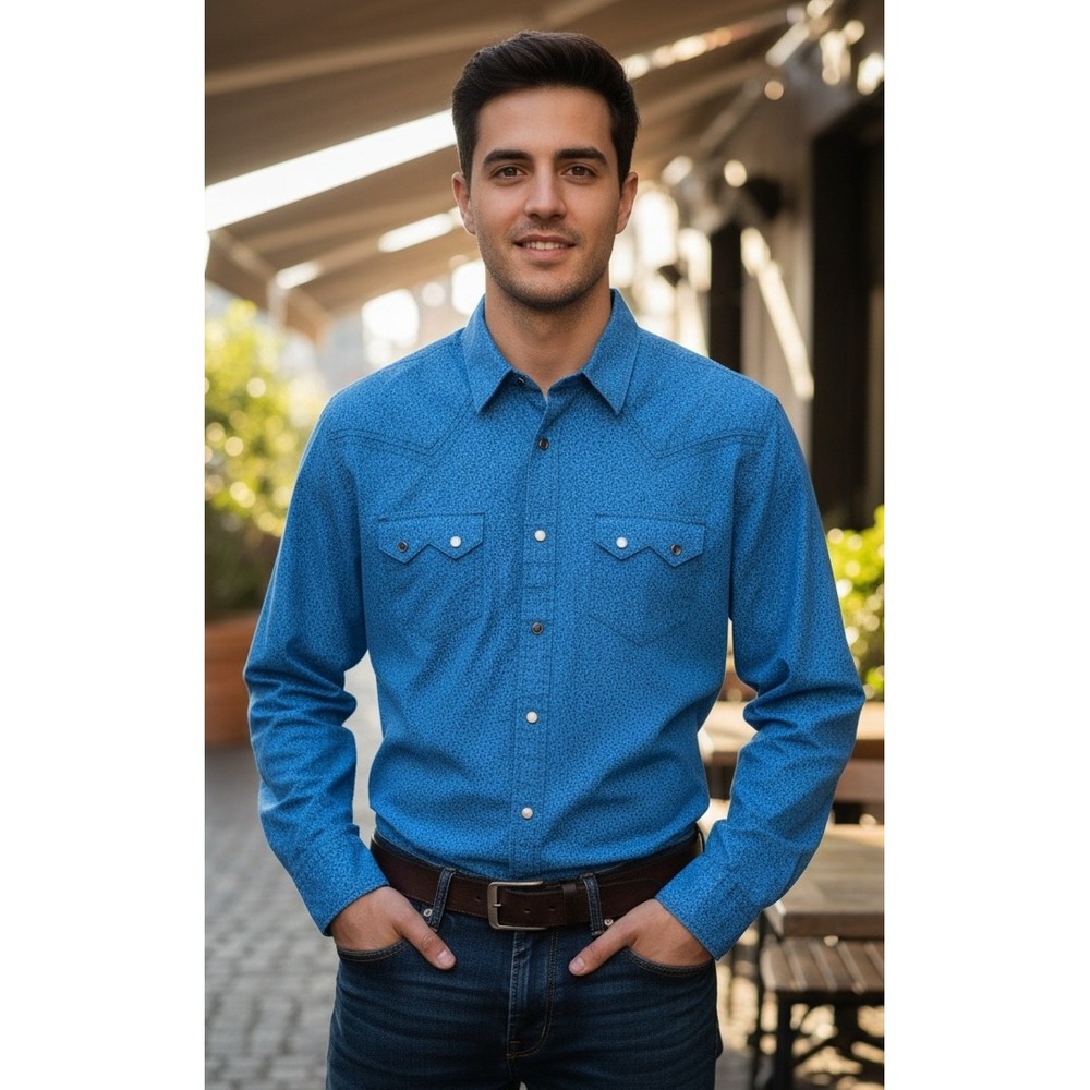 Cody James Authentic Western Apparel Regular Fit Long Sleeve Shirt Size XL Blue